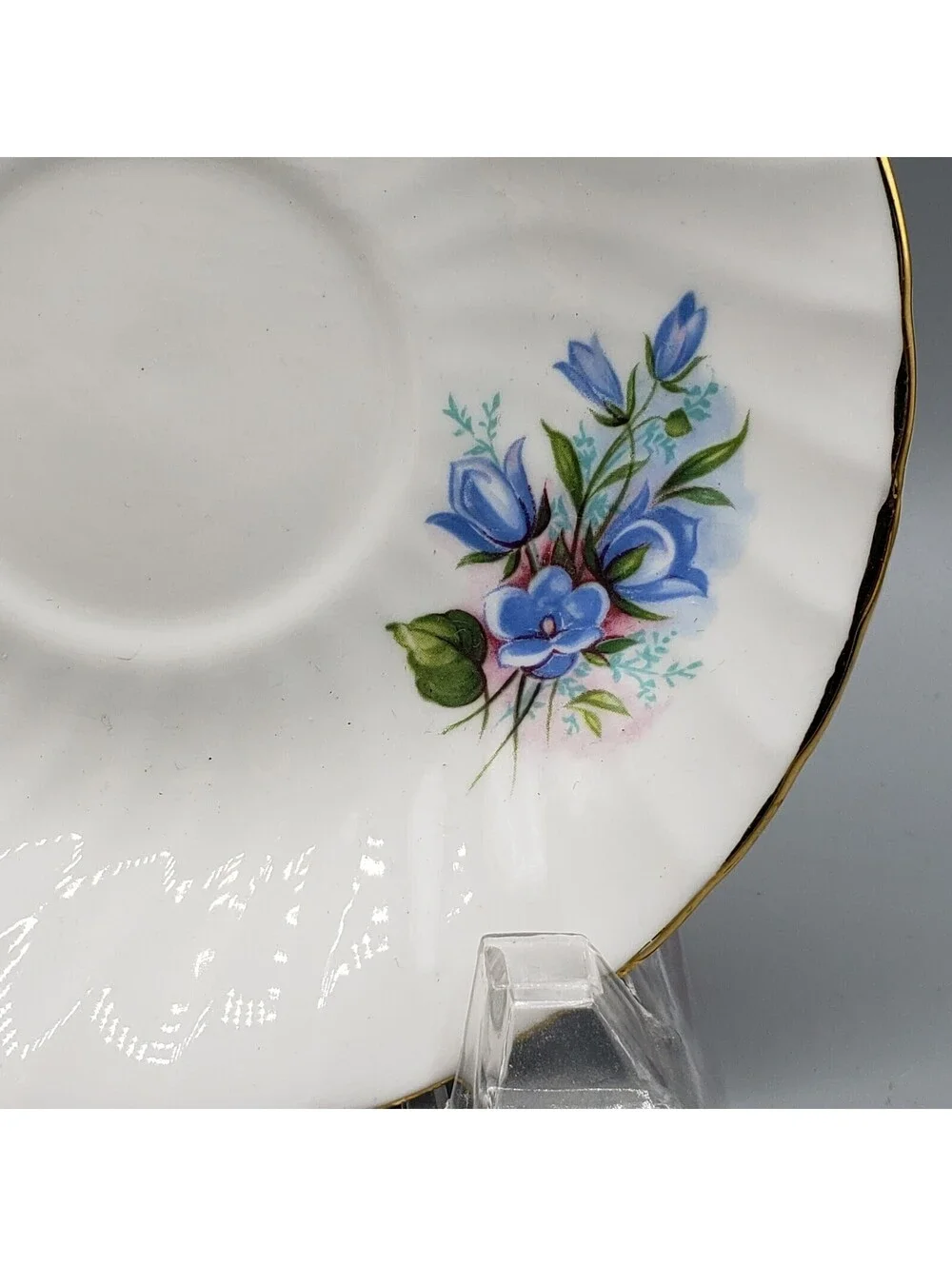 Royal Kendall Teacup & Saucer Blue Flowers Floral Fine Bone China England Gold